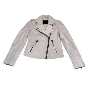 AllSaints Dalby White Lamb Leather Biker Jacket Women's 4